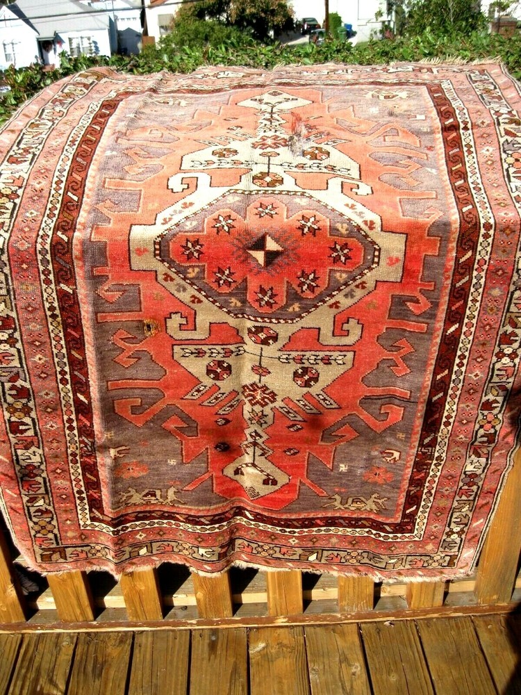 ANTIQUE 1900 CAUCASIAN KAZAK SMALL RUG 5'3" X 3'9"