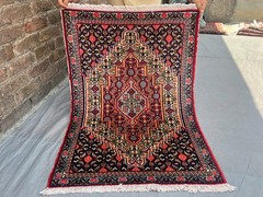 2’5 x 3’5 Vintage Turkish Hand Knotted Tribal Medallion Red Navy Accent Rug Boho