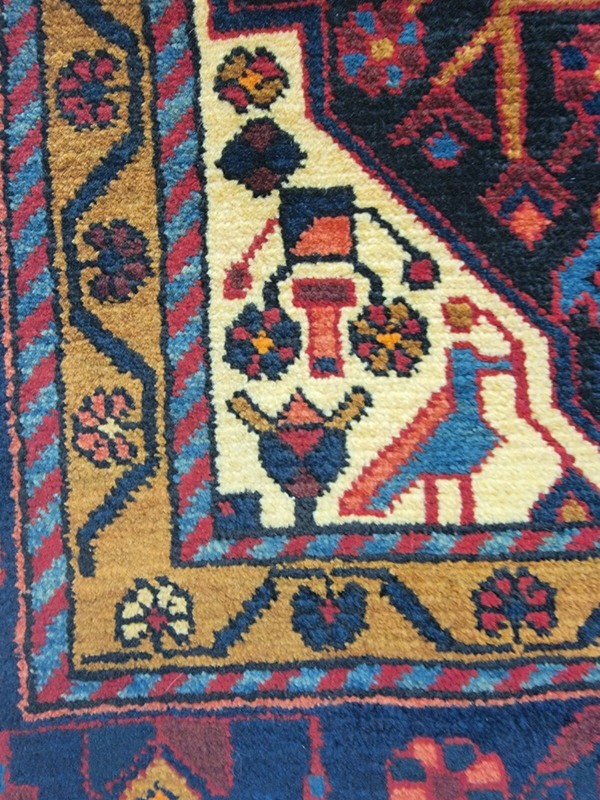 Antique Oriental Hand-Knotted Wool Runner Navy Blue/Red/Ivory/Blue 3'6" x 17'3" gallery