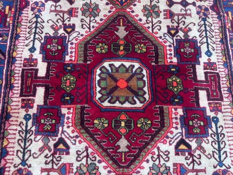 Handmade Vintage Turkish Style Rug 4'6x6'7 Red Blue Geometric Medallion Area Rug gallery