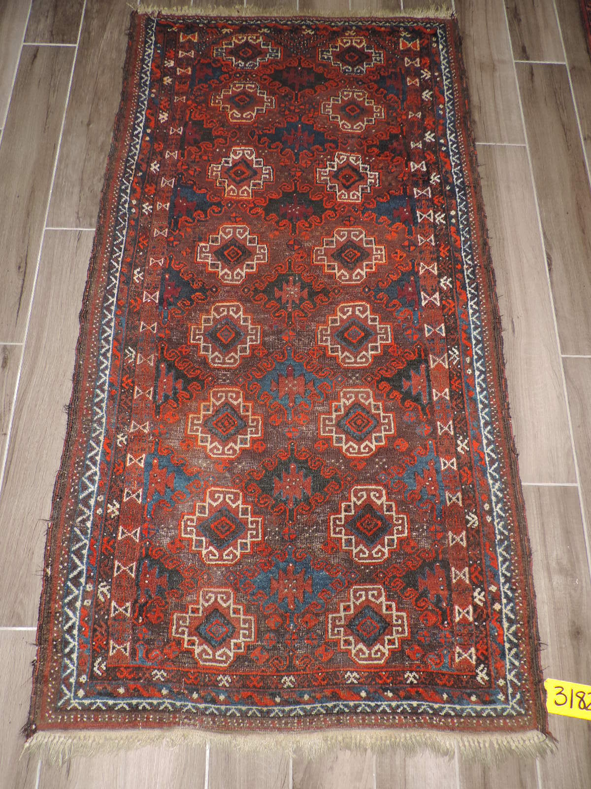 3x6ft. Handmade Antique Turkoman Bokharra Wool Runner gallery
