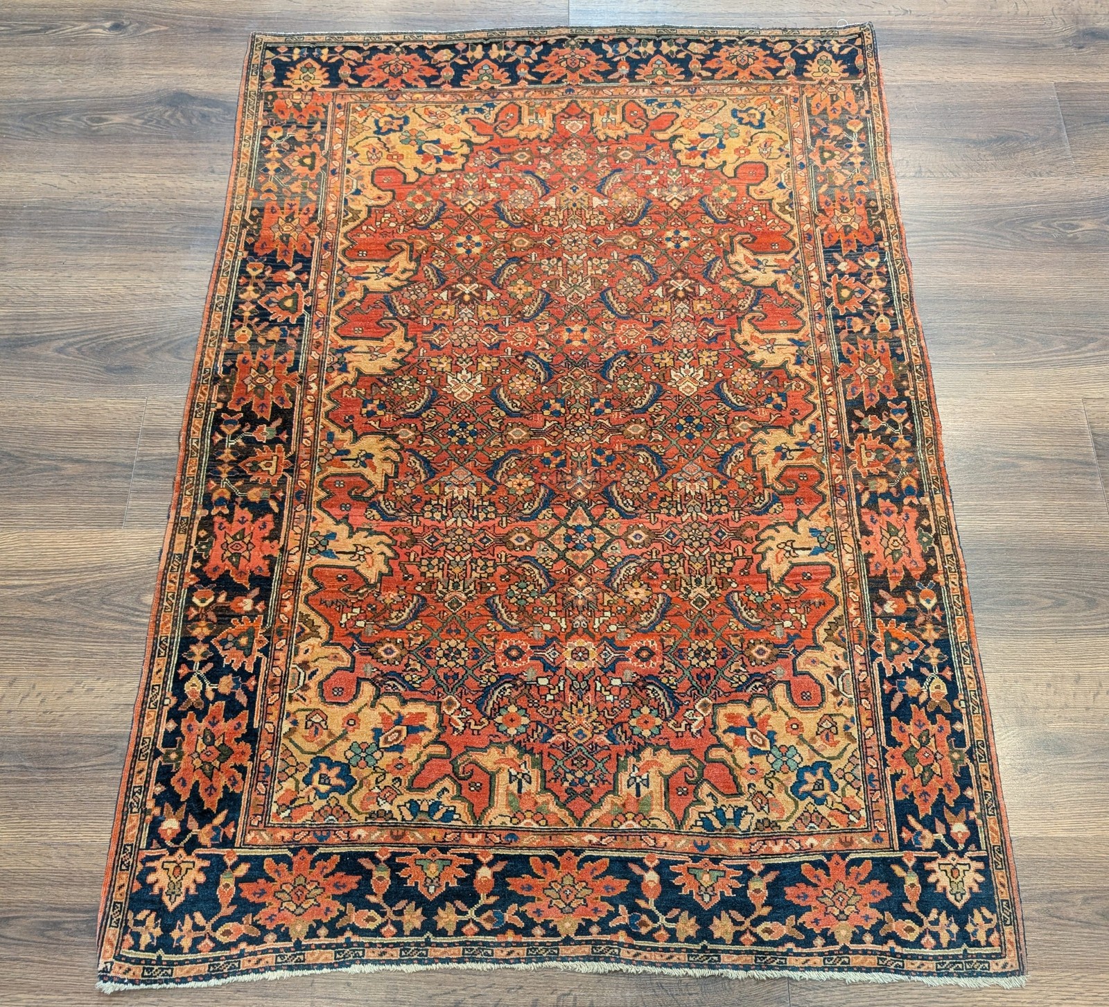 Antique Per'sian Farahan Sarouk Rug 3x5 Terracotta Navy Blue Rare Collectible gallery