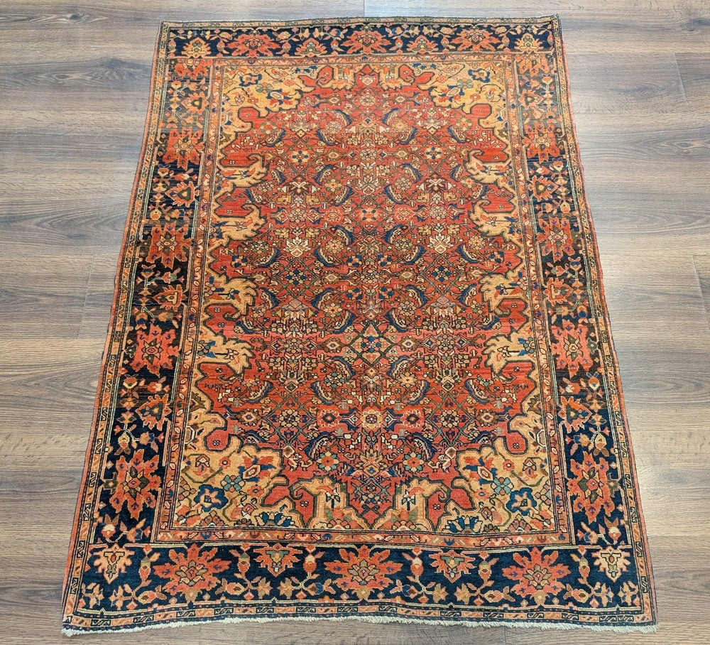Antique Per'sian Farahan Sarouk Rug 3x5 Terracotta Navy Blue Rare Collectible