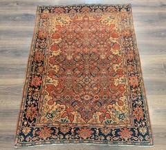 Antique Per’sian Farahan Sarouk Rug 3×5 Terracotta Navy Blue Rare Collectible