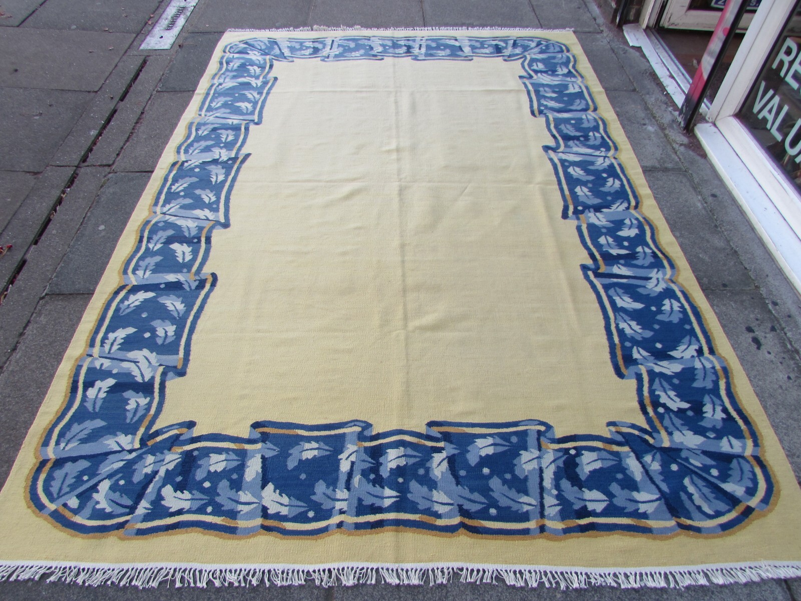 Vintage Kilim Traditional Hand Made Oriental Yellow Wool Large Kilim 257x180cm gallery