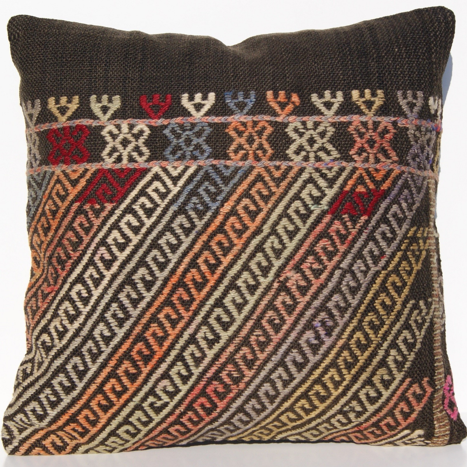 1. Vintage Handwoven Kilim Pillow Ethnic Pattern Decorative Cushion 20"x20" gallery
