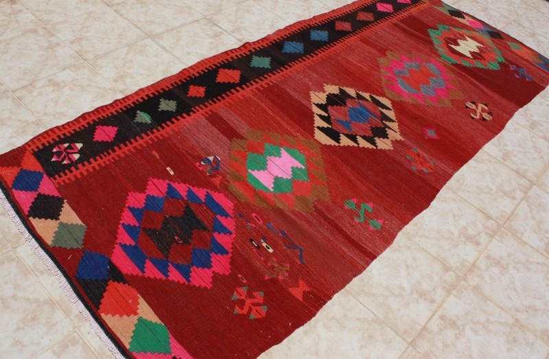 TURKISH KILIM RUNNER RUG 3x9, TURKISH KILIM RUNNER RUG 45"x108", RED KELIM 3x9 gallery