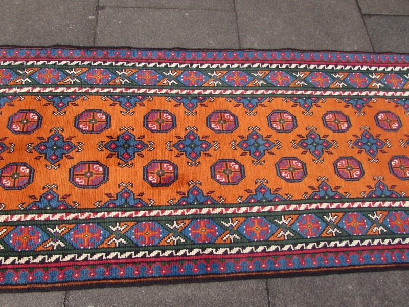 Vintage Traditional Hand Made Oriental Wool Orange Gold Long Runner 302x89cm gallery