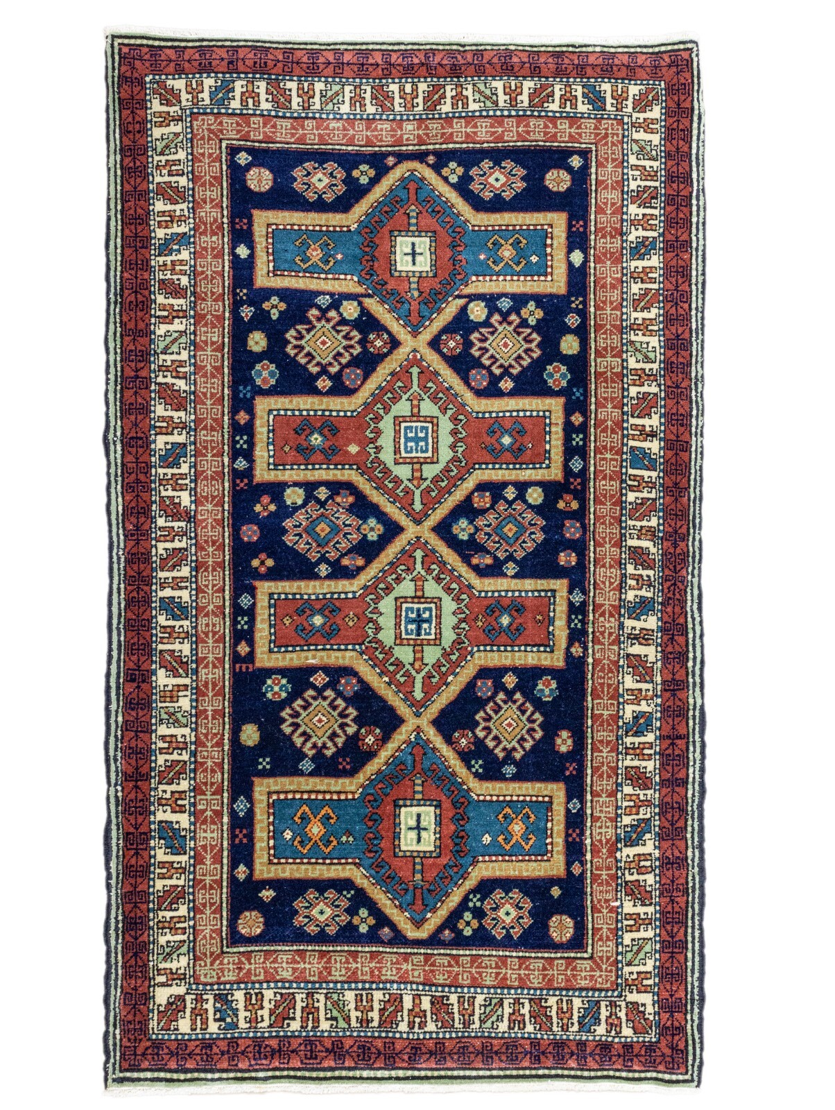 Vintage Turkish rug - Vintage Oushak carpet in blue, red and green - 2.9x5 feet gallery