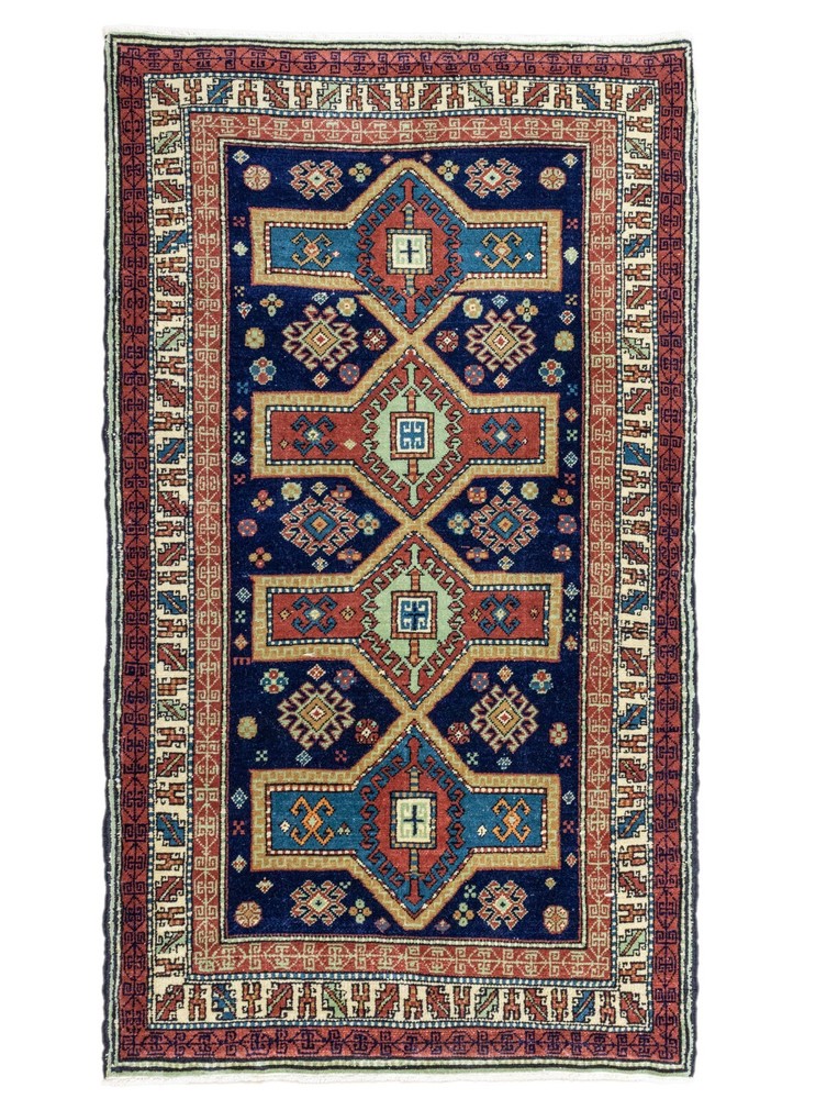 Vintage Turkish rug - Vintage Oushak carpet in blue, red and green - 2.9x5 feet