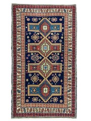 Vintage Turkish rug – Vintage Oushak carpet in blue, red and green – 2.9×5 feet