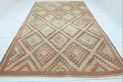 Vintage Turkish Oushak Kilim, Area Rug, Oversize Rug, Floor Wool Carpet 87″x138″