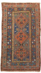 Antique 4×8 Handwoven Wool Rug with Medallion Design in Midnight Blue and Rust