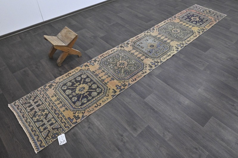 Vintage Turkish Runner Rug 2x11ft Wool Anatolian Handmade Hallway Oushak YELLOW gallery