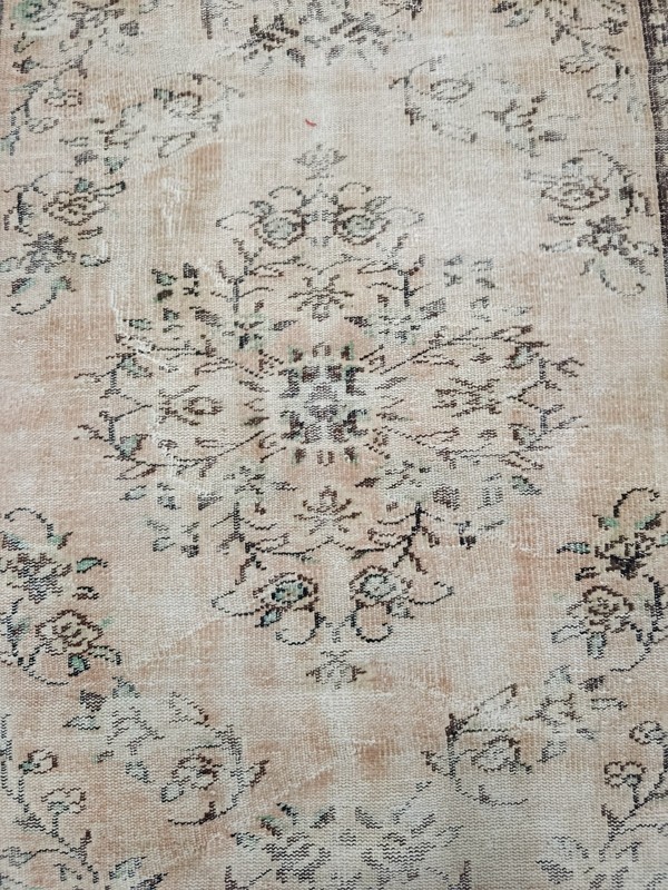 Turkish Vintage Beige Rug, 4.6x8.2ft, Antique Handmade Beige Medallion Carpet, gallery