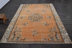 Oushak Turkish Vintage Rug 7×9 Kilim Rug Anatolian Handmade Boho Decor ORANGE