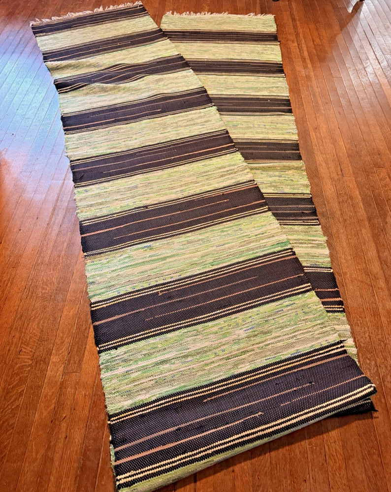 Fab & Very Long Swedish Hand Made Rag Rug (30 x 208 inches) 1930s