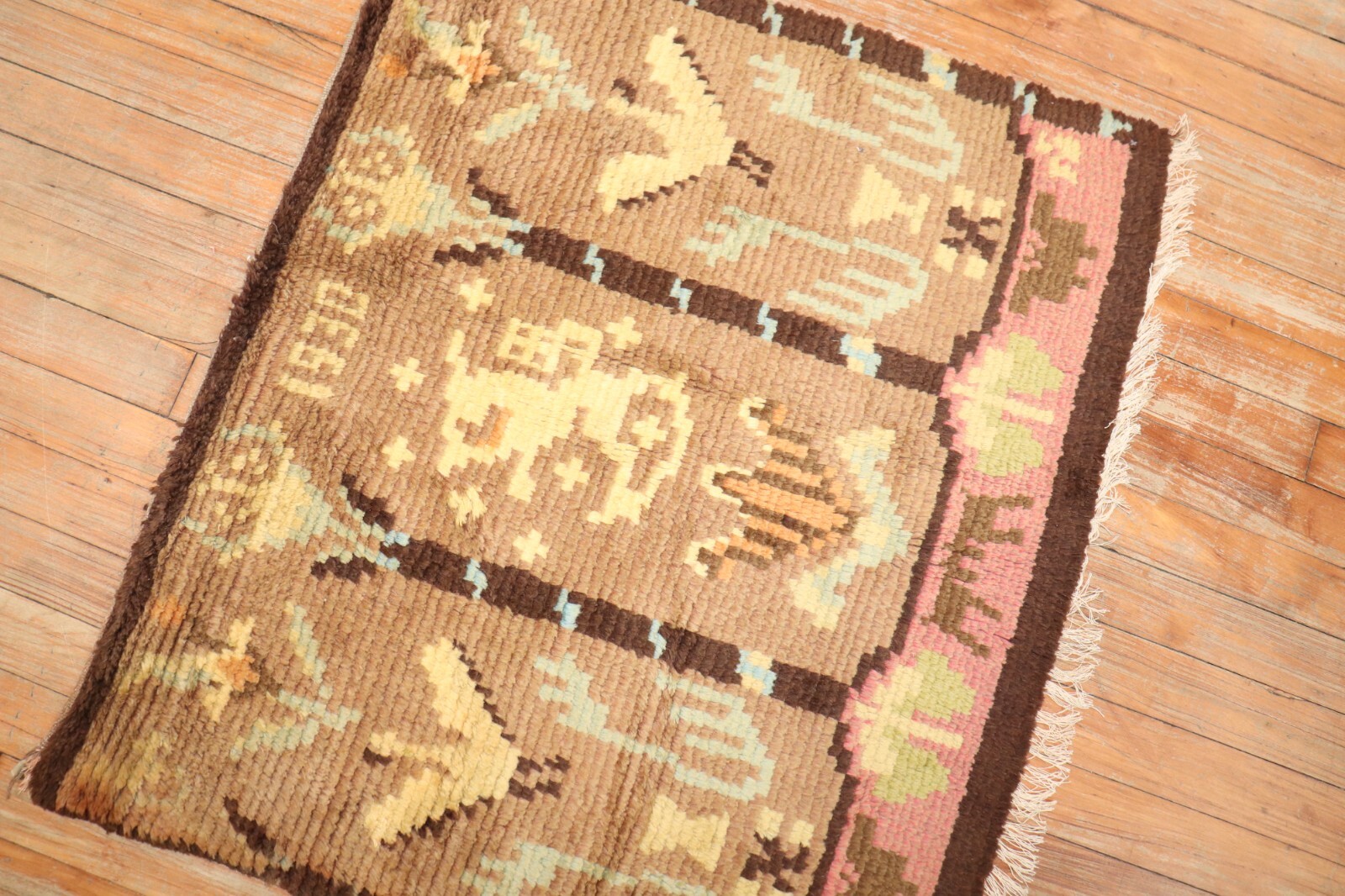 Vintage Pictoral Swedish Rya Pile Dated 1930 Rug Size 2'4''x2'9'' gallery