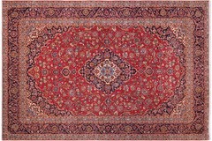 9’11” x 13′ Hand-Knotted Persian Style Wool Area Rug – Red-Medallion
