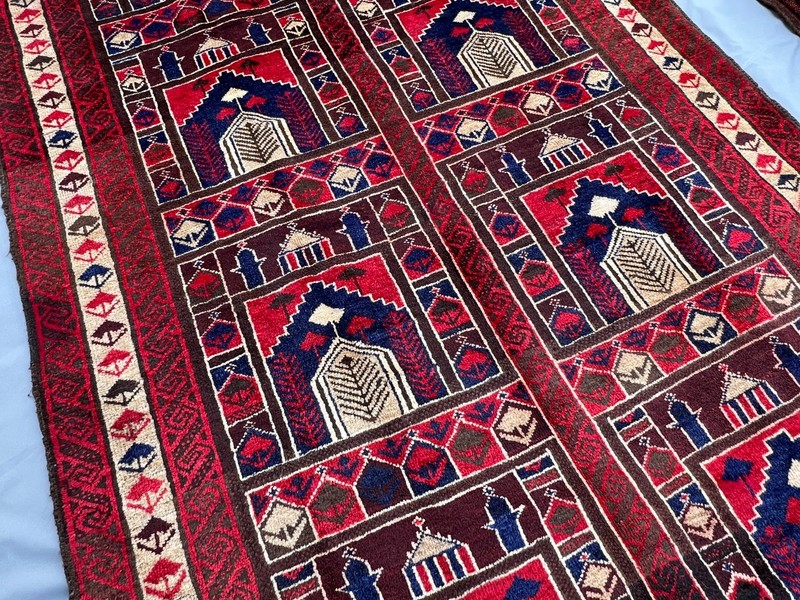 150 X 260 cm Vintage Natural Vegetable Dye Nomad Maldari Belouch Prayer Carpet gallery