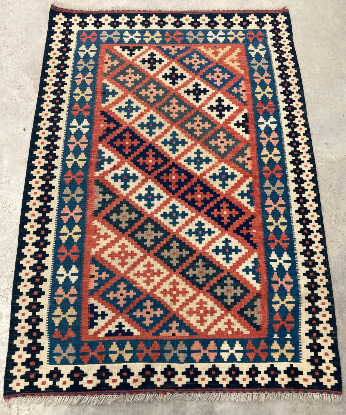 Vintage Traditional Handmade Kazak Geometric Kilim Floor Rug Carpet 156x112 cm gallery