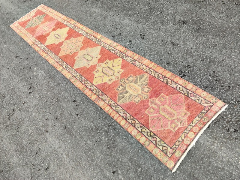 Red Antique rug 3x13, Turkish runner 3x14 vintage, Heriz rug, Herki rug gallery