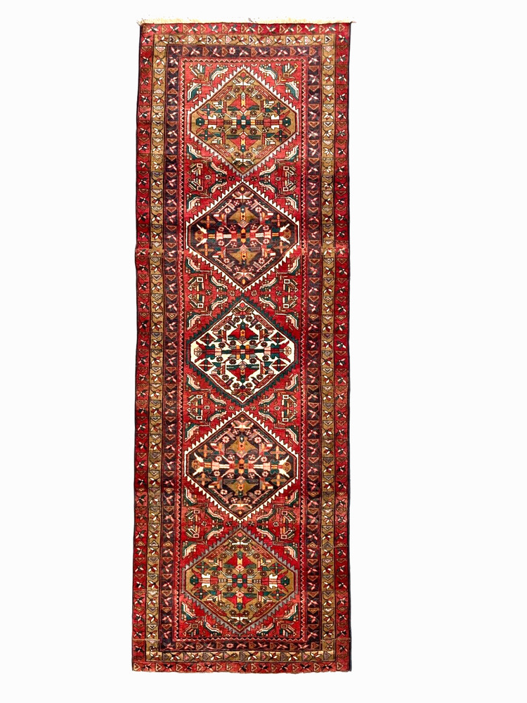 VINTAGE HERIZ RUNNER HAND MADE HALLWAY PERSIAN WOOL RUG CARPET 10'5" x 3'7"