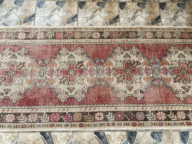 1970s Geometric Turkish Vintage Runner, Tribal Handmade Anatolian Rug 3.3 × 6.7 gallery