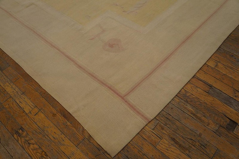 Antique French Art Deco Aubusson Rug 12'10"×16'8" Ivory Geometric Abstract gallery
