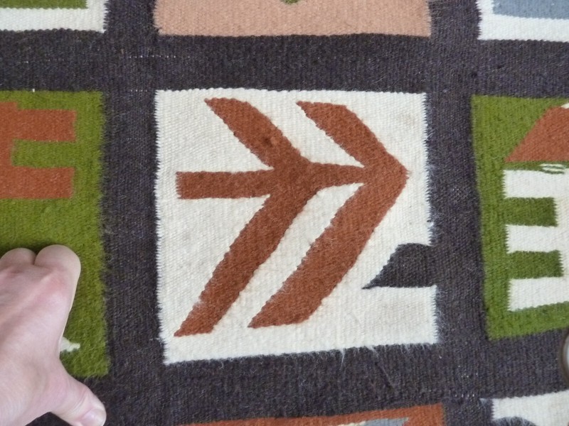 Vintage Traditional Handmade Peruvian Wool Multicolor Kilim Rug 97x91cm, 1960's gallery