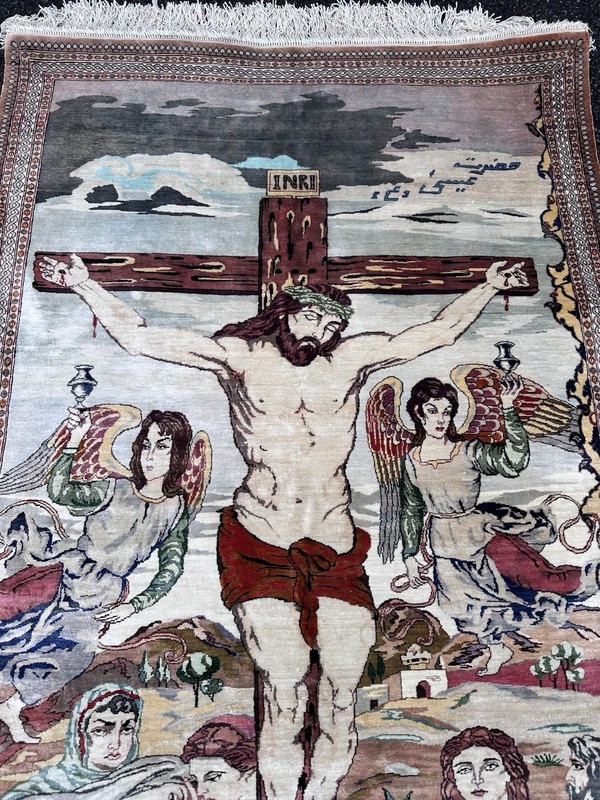 Exceptional Hand Knotted Silk on silk Pictorial Rug - museum Quality 80 x 120cm gallery
