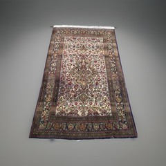 Fine Hand-Knotted Oriental Wool Rug 3×5 | Kirman Style Ivory Allover Floral Navy