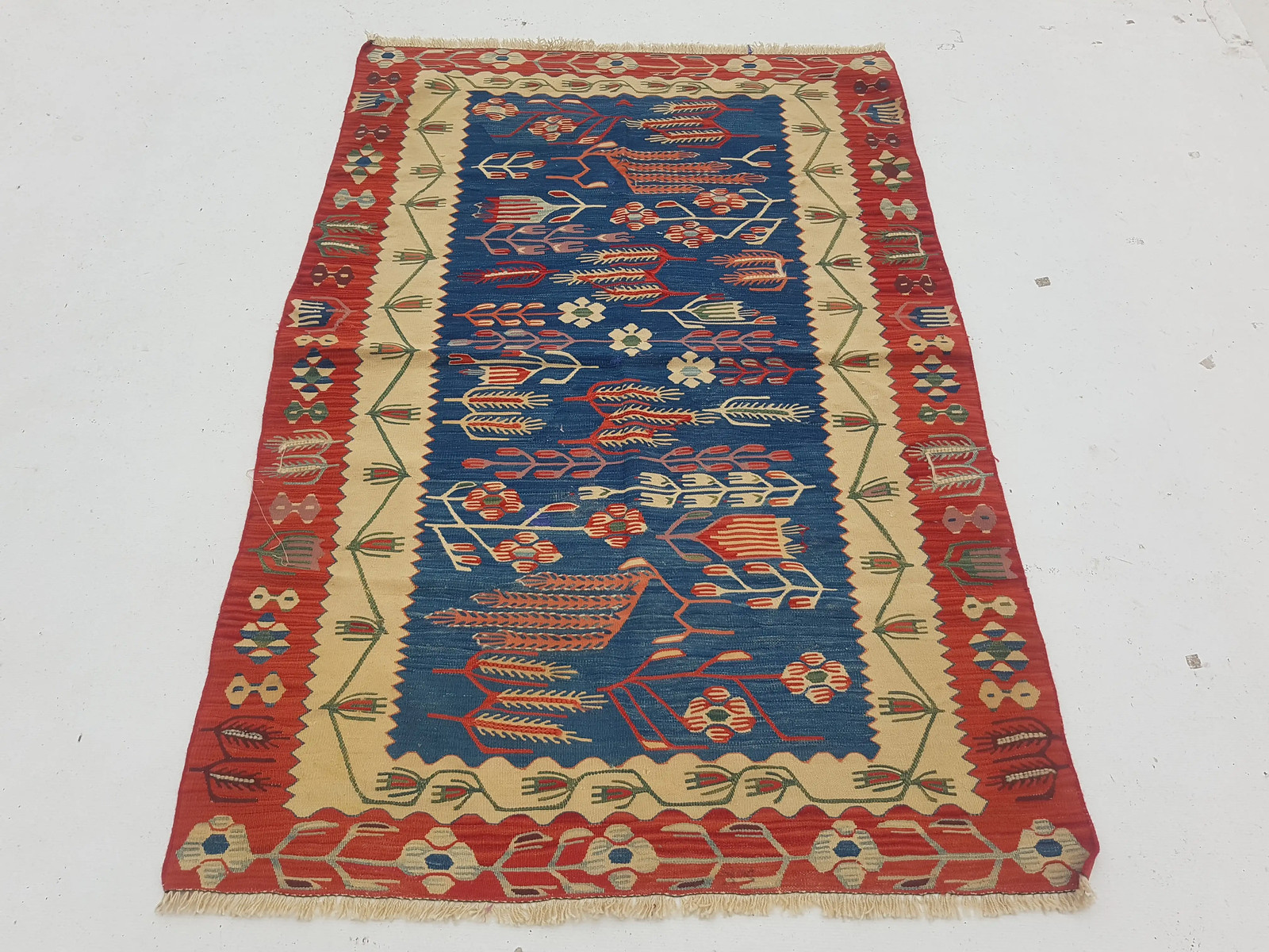 Distressed Vintage Traditional Handmade Oriental Wool Blue Kilim 5.6x3.9ft gallery