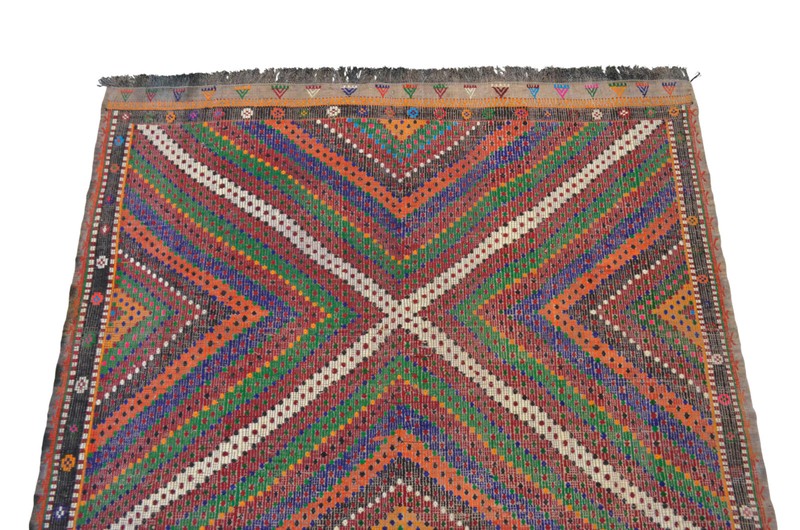 Vintage Turkish Cicim Kilim Rug 6'9"x9'6" – Handwoven Wool on Cotton Flatweave gallery