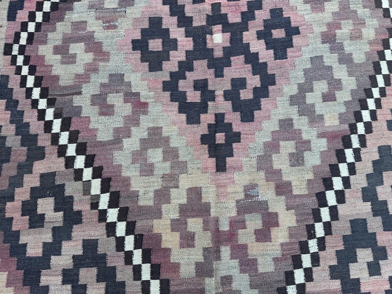 Vintage Afghan Kilim Rug, 7x10 Turkish Faded Geometric Tribal Bedroom Area Rug gallery