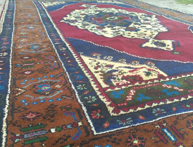 Antique c1900-1939s Indigo Blue Vegy Dyes Wool Dowry Area Pile Rug 4’6”x 7’6” gallery