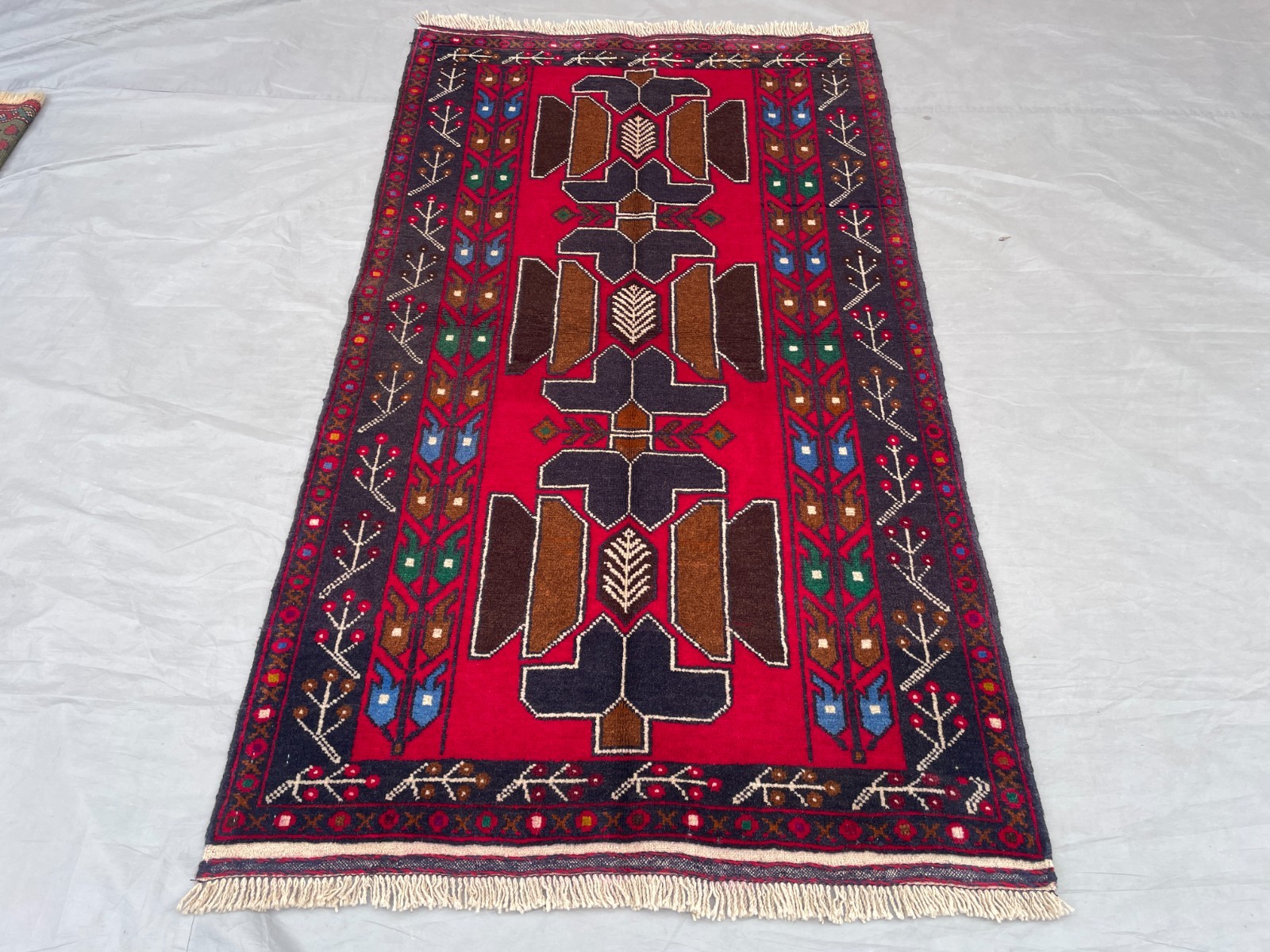 2'10x4'11 ft Vintage Afghan Baluchi Hand Knotted Wool Red Navy Brown Tribal Rug gallery