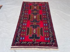 2’10×4’11 ft Vintage Afghan Baluchi Hand Knotted Wool Red Navy Brown Tribal Rug