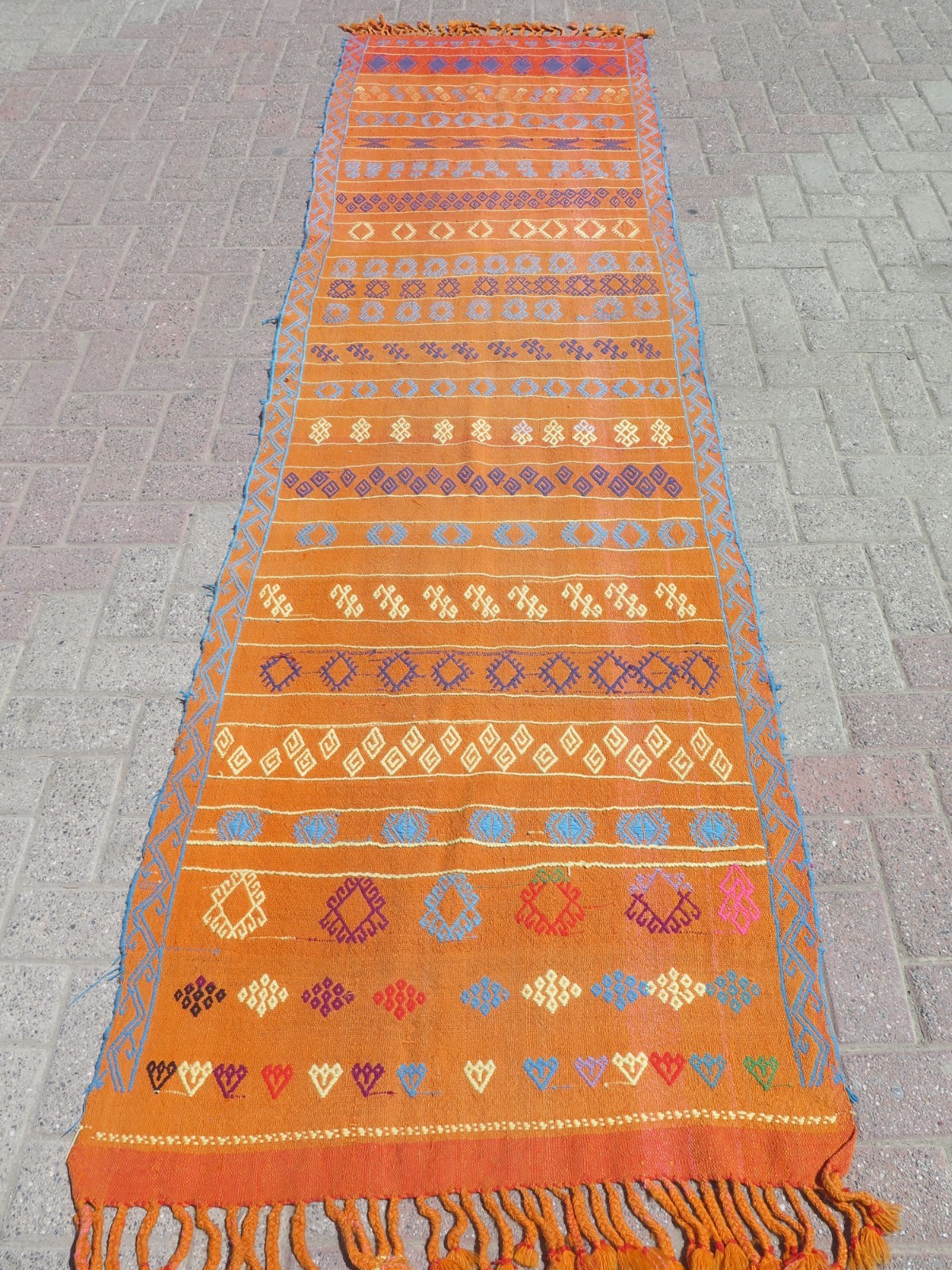 Tangerine Vintage Runner Rug, Handmade Long Wool Tribal Aisle Carpet 33"x117" gallery