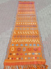 Tangerine Vintage Runner Rug, Handmade Long Wool Tribal Aisle Carpet 33″x117″
