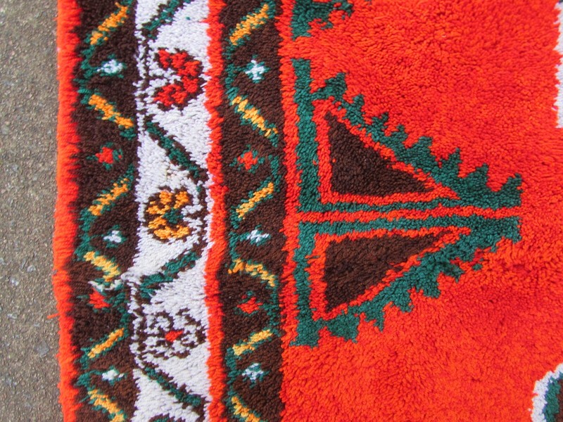Vintage Hand Made Traditional Rug Oriental Cotton Orange Red Small Rug 126x110cm gallery
