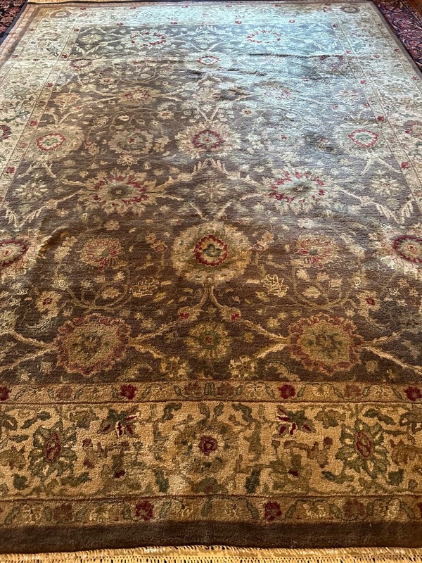 Brand New Top Quality Rug Handmade in India, Allover Green Floral Design, 9'x12' gallery