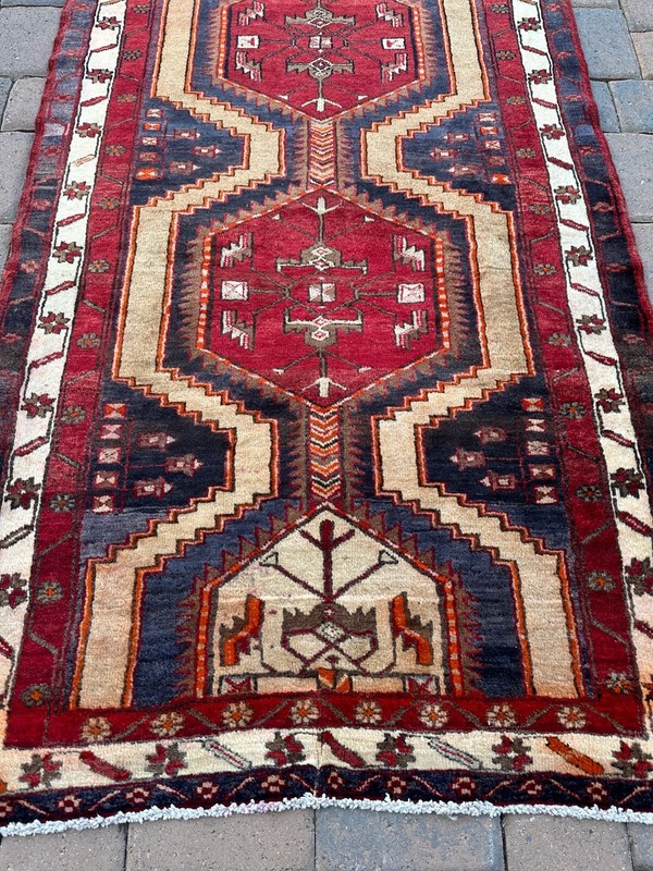 Handmade Vintage Tribal & Geometric Colorful Turkish Runner, Distressed, 4x10 gallery