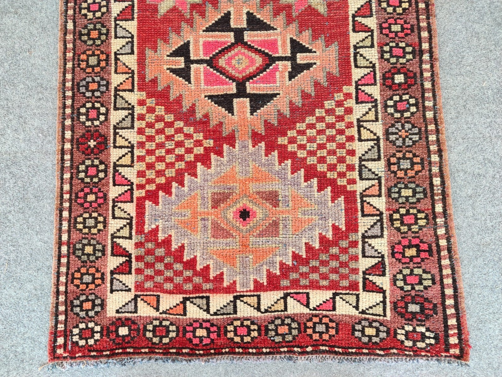 Rare Antique rug 3x12, Red Turkish runner 3x12 vintage, Heriz rug, Herki rug gallery