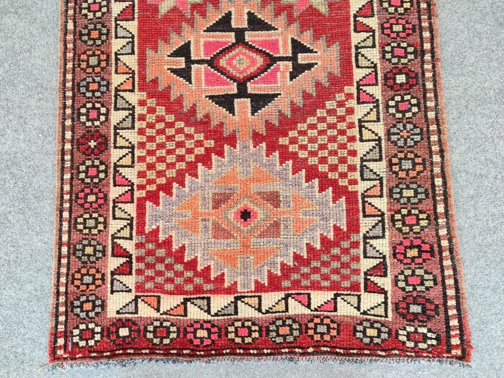 Rare Antique rug 3x12, Red Turkish runner 3x12 vintage, Heriz rug, Herki rug