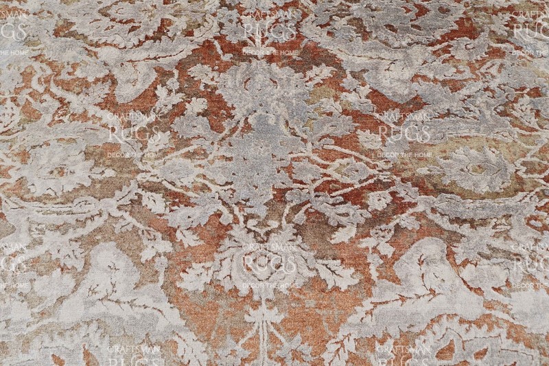 Handmade Vintage Floral Vine Rug – Gray, Rust, Beige & Blue 8x10 ft gallery