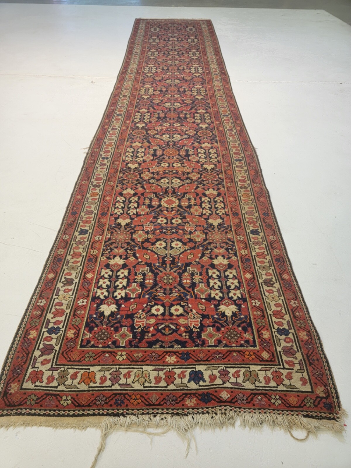 Antique Oriental Hand-Knotted Wool Runner Malayer Rust/Ivory/Blue 3'5" x 16'4" gallery