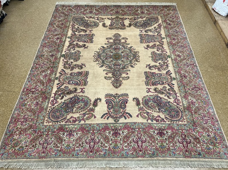 Vintage 10x12 Lavar Kirman Hand Knotted Wool Oriental Area Rug Large Cameo Peach gallery