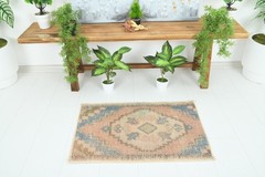 Turkish Door Mat Small Rug 2×3 Hand-Knotted Vintage Oushak Mini Rug Carpet,934