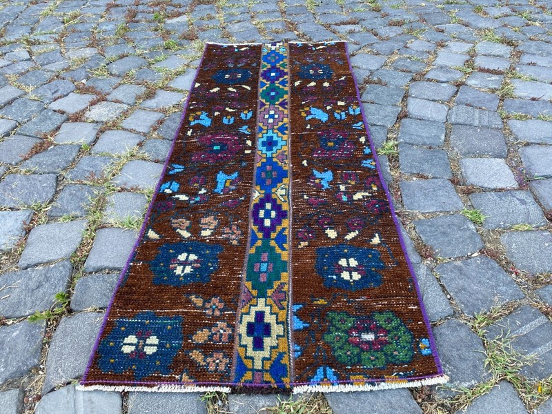 Patchwork rug,Bohemian rugs, Runner rug, Handmade rug,Turkish rug | 1,5 x 3,7 ft gallery